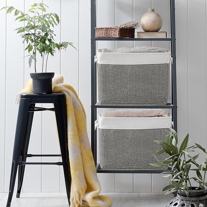 TcaFmac Organization and Storage Basket for Organizing - 16x12x12 inch Large 2 Pack Collapsible Storage Bins for Shelves, Fabric Storage Cubes for Box Closet Cloth Toy Books Kids (White & Grey)-Ruum Studio Home