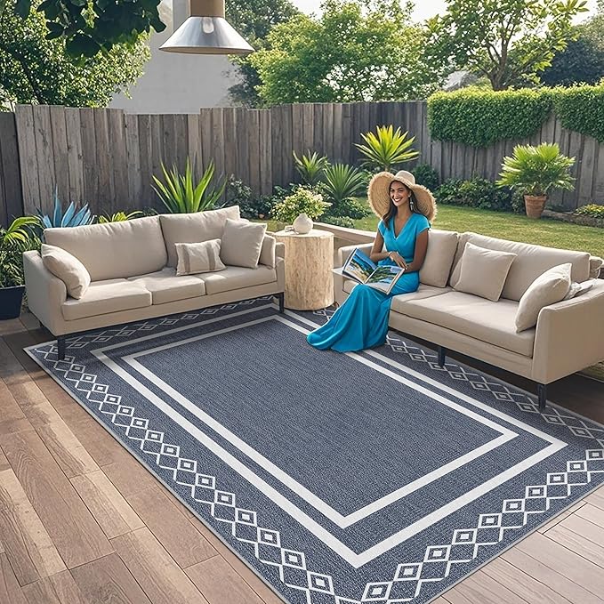 Outdoor Patio Rug, Outside Rectangular Carpet, Moroccan Geometric Rugs, Washable Large Indoor Outdoor Rug 8x10 Mats for RV, Picnic, Backyard, Deck, Balcony, Porch, Beach-Ruum Studio Home