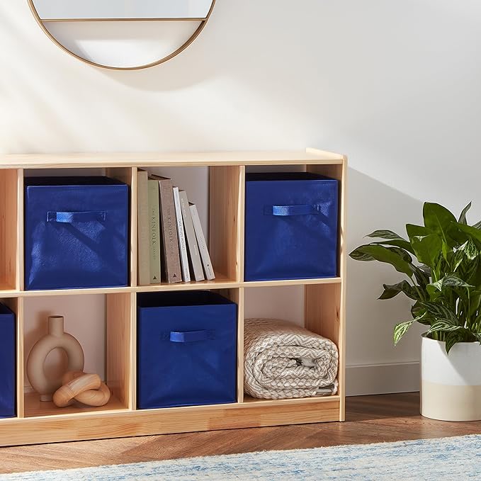 Amazon Basics Cube Organizer Storage Bins Handles, Collapsible Fabric, Pack of 6, 13"x13"x13", Navy-Ruum Studio Home