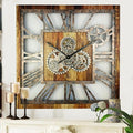 The Gears Clock 24'' Inch Square Real Moving Gear Wall Clock Vintage Industrial Oversized Rustic Farmhouse (Vintage Brown)-Ruum Studio Home