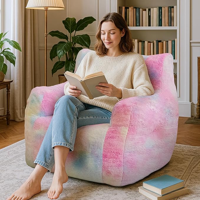 Bean Bag Chairs for Adults Ergonomic Support Reading Floor Sofa Chair with Filler Spacious (Colored, Standard)-Ruum Studio Home