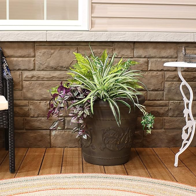 Sunnydaze 19.5-Inch Arabella Large Plant Pot - Polyresin Round Outdoor Planter with Drillable Drainage Holes - Sable-Ruum Studio Home