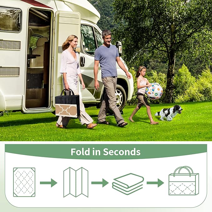 GENIMO 9' x 12' Outdoor Rug for Patio Clearance, Waterproof Indoor Outdoor Plastic Straw Rugs Carpet, Reversible Outside Area Rv Mat for Camping, Balcony Porch, Deck, Picnic, Beach (Brown & Beige)-Ruum Studio Home