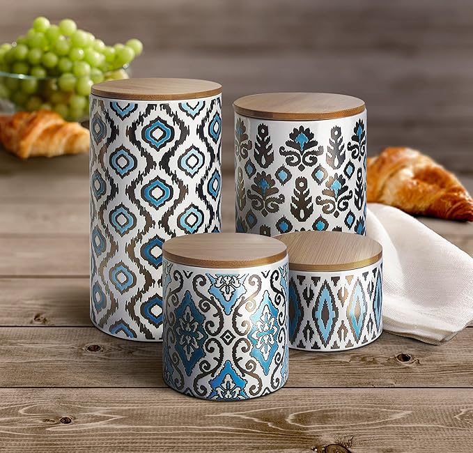 American Atelier Ceramic Canister Set (4 Piece), Blue/Gold-Ruum Studio Home