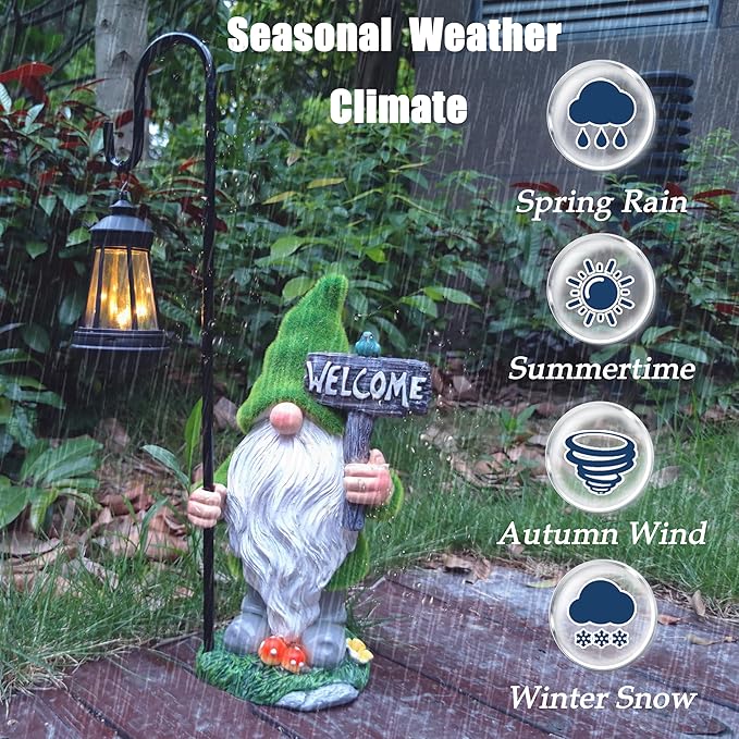 JOYBEE Garden Statues Gnome with Solar Lantern Outdoor Decor-Gnomes Solar Figurines Lights Decorations for Patio Yard Lawn Ornaments-Gifts for Women Mom Grandma-Ruum Studio Home