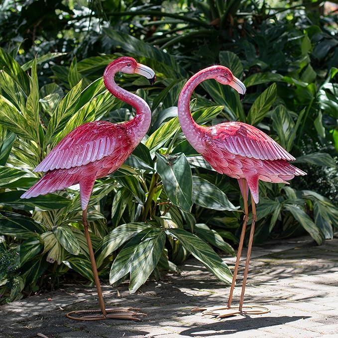 Kircust Flamingo Garden Sculpture & Statues, Metal Birds Yard Art Outdoor Statue, Large Pink Flamingo Lawn Ornaments for Home, Patio, Backyard Decor (2-Pack)-Ruum Studio Home