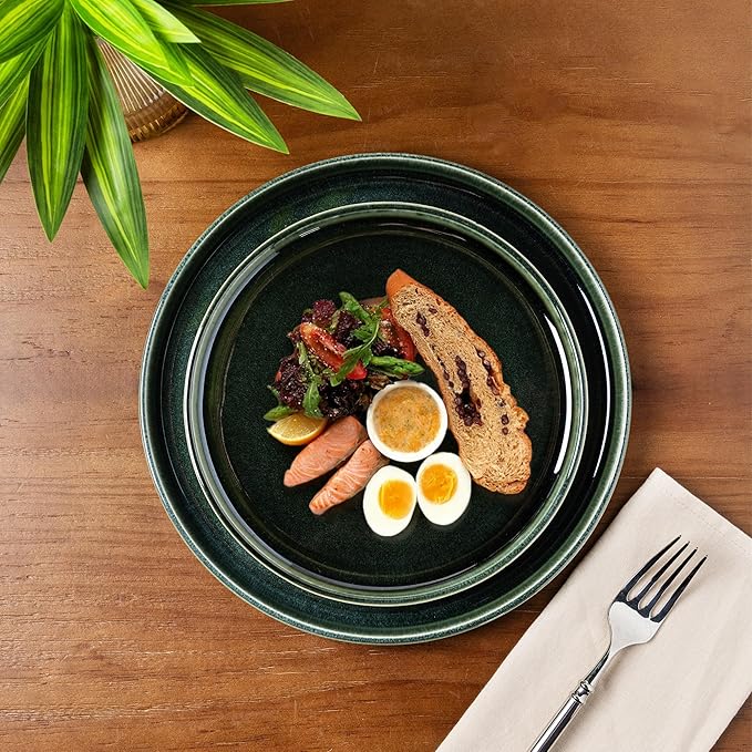 GBHOME Ceramic Dinnerware Sets for 8, 24 Pieces Stoneware Plates and Bowls Sets, Reactive Glaze Dishes -Scratch Resistant, Dishwasher&Microwave Safe, Earth Green-Ruum Studio Home