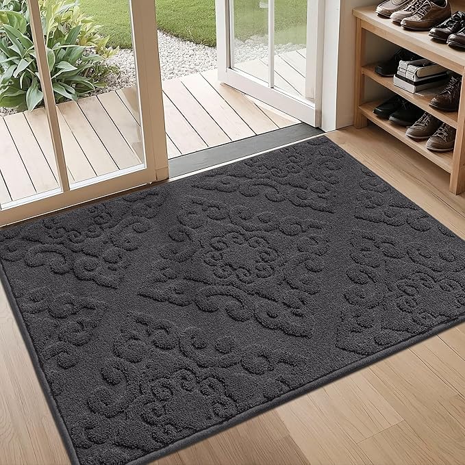 COSY HOMEER-Door-Mat-Non-Slip-Entryway-Rug 32”x48” Absorbent Welcome Mats Washable Dirt Trapper Door Mat Entrance Floor Mats for Front Back Doormats and Wet Shoes,Dark Grey-Ruum Studio Home