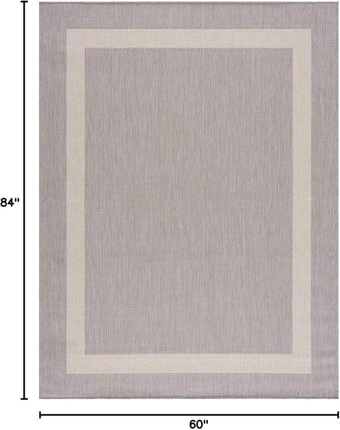 CAMILSON Outdoor Rug 5x7,Modern Outside Rugs for Patios Porches Waterproof Durable Washable Non-Shedding, Easy-to-Clean Indoor Outdoor Area Carpet (5 x 7, Bordered - Gray/White)-Ruum Studio Home