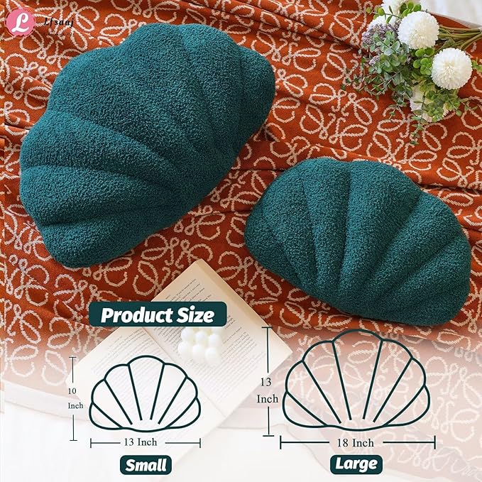 Emerald Green Seashell Throw Pillows, Shell Shaped Throw Pillows, 13 Inch Soft Home Decorative Pillow Plush Cushion for Bed Couch Living Sofa Room Decor Accent Throw Pillow-Ruum Studio Home