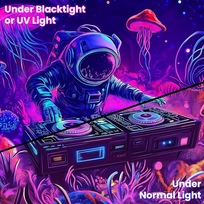 BVBOX Astronaut Space Blacklight Tapestry 79"x59", UV Reactive DJ Astronaut Jellyfish Universe Galaxy Planet Glow in Dark Music Tapestries, Black Light Neon Upright Poster Wall Hanging Backdrop Decor for Bedroom Living Room-Ruum Studio Home