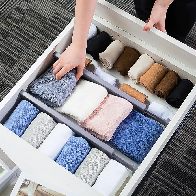 Utoplike Bamboo Drawer Dividers Large, Gray Kitchen Drawer Organizers Adjustable, Spring Loaded, Works in Dresser, Bathroom, Bedroom, Desk, 4 pcs, 2.4" H-Ruum Studio Home