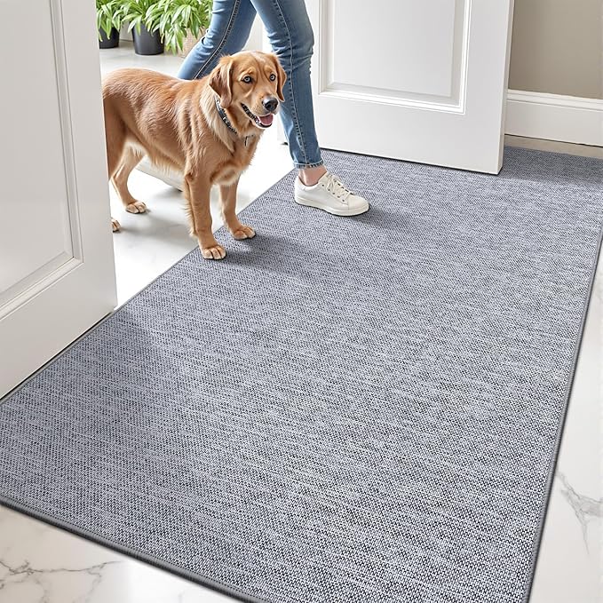 LUMI Ultra Thin Door Mat for Entryway,36"x59" Low Profile Non Slip Rubber Backing Indoor Doormat, Easy Clean Welcome Entrance Mat for Inside House, Patio,Light Grey-Ruum Studio Home