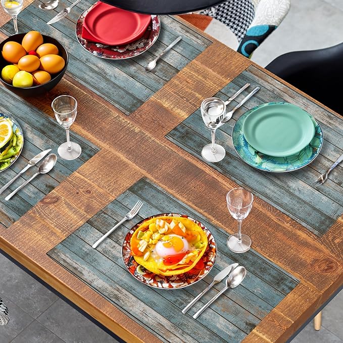 Rustic Wooden Board Print Placemats Set of 4 Vintage Wood Grain Texture Farmhouse Place Mats Washable Heat Resistant Non-Slip Linen Table Mats for Party Kitchen Dining Outdoor Indoor Decor-Ruum Studio Home