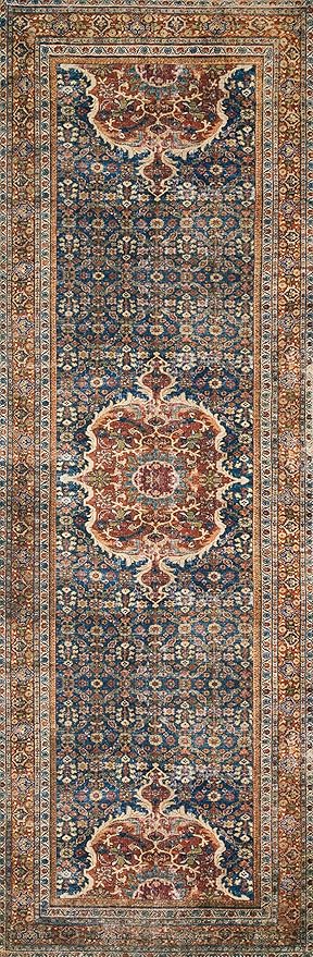 Loloi Layla Collection LAY-09 Cobalt Blue/Spice 2'-6" x 12'-0" .13" Thick Runner Rug, Soft, Durable, Vintage Inspired, Distressed, Low Pile, Non-Shedding, Easy Clean, Printed, Living Room Rug-Ruum Studio Home