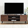 Mid Century Wooden TV Stand Entertainment Console with Open Shelving and 2 Cabinets for Televisions up to 65 Inches(Dark Walnut)-Ruum Studio Home