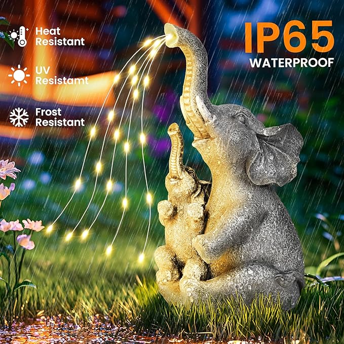 GIGALUMI Solar Garden Outdoor Statues for Women, Mom, Grandma. Elephant Figurine Housewarming and Birthday Gifts Outdoor Statue Light Decor Ornament for Backyard, Patio, Balcony, Lawn, Pond-Ruum Studio Home