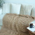 Maetoow Chenille Chunky Knit Blanket Throw （50×60 Inch）, Handmade Warm & Cozy Blanket Couch, Bed, Home Decor, Soft Breathable Fleece Banket, Christmas Thick and Giant Yarn Throws, Khaki-Ruum Studio Home