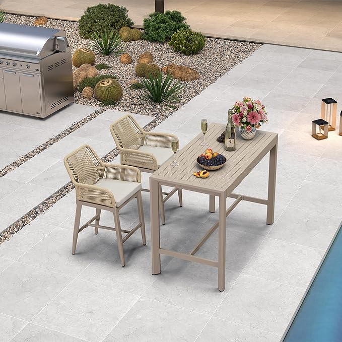 PURPLE LEAF 39.1'' Rectangle Outdoor Patio Counter Height Dining Table, Durable Aluminum Bar Height Pub Table for Counter Bar Stool, Water-Proof Tall Dining Table with Sturdy Legs, Champagne-Ruum Studio Home