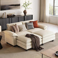 LINSY HOME Sectional Sleeper Sofa - 90'' Modular Cloud Couch Oversized Corduroy Sofa Bed with Movable Ottoman Soft Modern Comfy Couch Set for Living Room Apartment Office, Beige-Ruum Studio Home