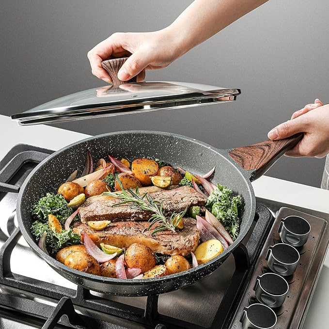 SENSARTE Nonstick Frying Pan Skillet with Lid, Omelet Pan with Cover, Healthy Cooking Chef's Pan, Kitchen Cooking Pan, Free of Intentionally Added PFOA/PFOS (12.5inch + Glass Lid)-Ruum Studio Home