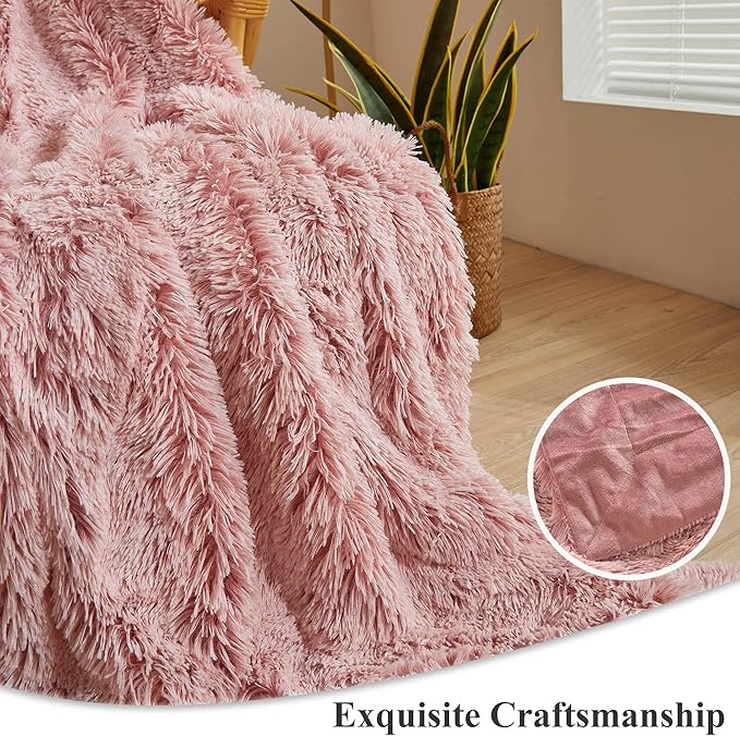 XeGe Plush Faux Fur Throw, Comfy 50x60 Fuzzy Blanket, Luxury Boho Lightweight Couch Blanket, Soft Fluffy Shaggy Lap Throw for Couch Bed Sofa Christmas Housewarming Gift Ombre Pink-Ruum Studio Home