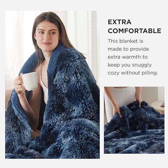 Bedsure GentleSoft Fluffy Tie Dye Navy Blue King Size Blanket for Bed, Thick Soft Sherpa Faux Fur Fleece Bedding Fuzzy Plush Winter Warm Large King Blanket, Cozy Blue Gifts for Men Women, 108x90-Ruum Studio Home