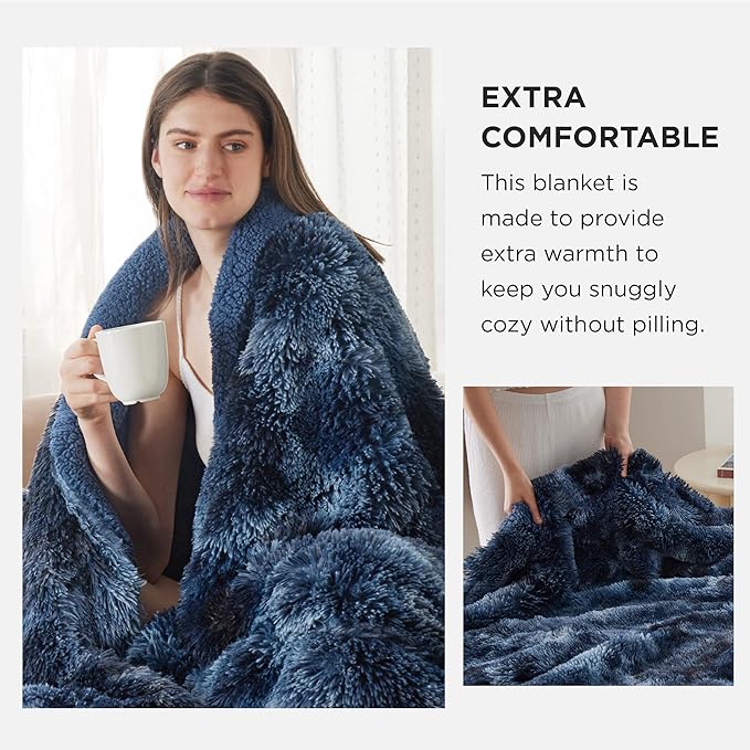 Bedsure GentleSoft Fluffy Tie Dye Navy Blue Blankets Queen Size for Bed, Thick Sherpa Faux Fur Fleece Fuzzy Plush Winter Warm Soft Queen Blankets, Bedroom Decor Blue Cozy Gifts for Women Men, 90x90-Ruum Studio Home