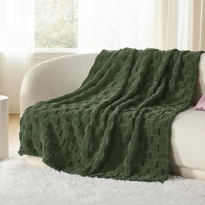Bedsure GentleSoft Bronze Green Throw Blanket for Couch - Checkered Fleece Blankets Gifts for Women Men Girls, Cute Soft Cozy Throw for Bedroom Home Decor Gifts, 50x60 Inches-Ruum Studio Home