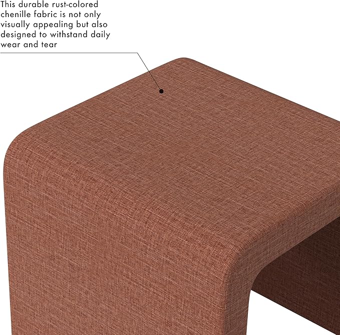 Modern Channel Rust Chenille Foot Stools Ottoman Home Décor, Soft Ottoman Foot Rest Chair for Bedroom and Living Room, Vanity Chair and Stool in Dressing Area, and Lounge (Rust Chenille)-Ruum Studio Home