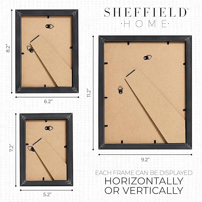 Sheffield Home 4 Piece Gallery Wall Frame Set, 8x10 Inch, 5x7 Inch, and 4x6 Inch, Black-Ruum Studio Home