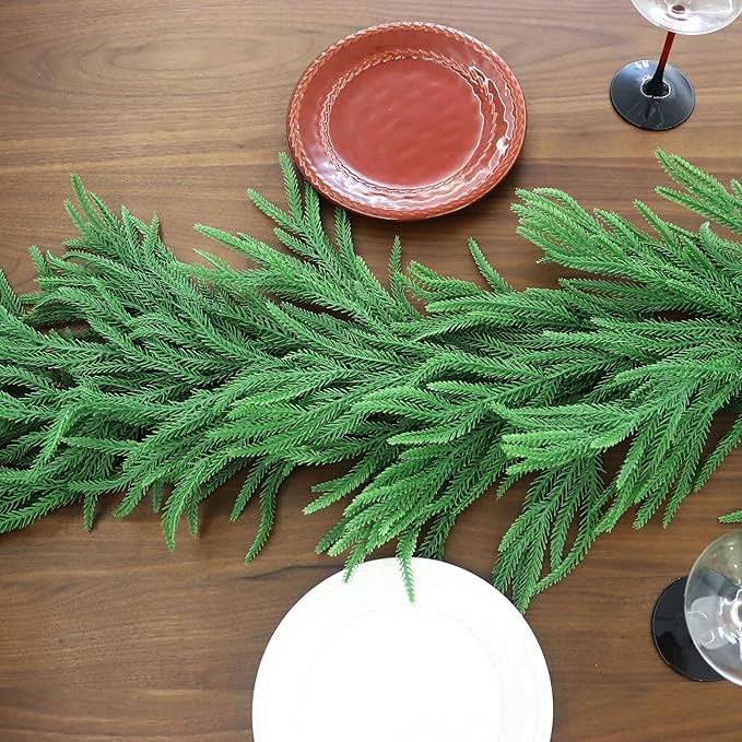 2PCS 9FT Christmas Garland Norfolk Pine Garland Real Touch Artificial Greenery Garland for Mantle Fireplace Table Indoor Outdoor Decor (Normal)-Ruum Studio Home