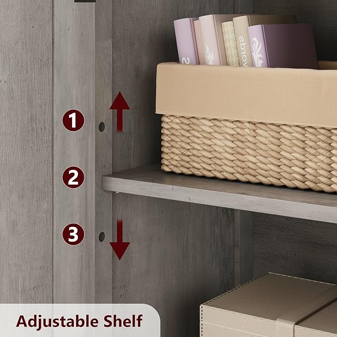 GarveeHome 54in Tall Bathroom Cabinet, Farmhouse Storage Cabinet with Glass Doors and Adjustable Shelves, Freestanding Kitchen Pantry Cabinets, Cupboard for Living Room, Dining Room, Gray-Ruum Studio Home