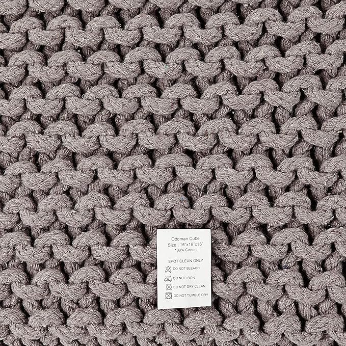 REDEARTH Cube Hand Knitted Pouf - Foot Stool Ottoman - Cord Boho Pouffe - Poof Accent Stuffed Table or Footrest for Living Room - Nursery - Bedroom - Patio - 100% Cotton (16" x 16" x 16") - Taupe-Ruum Studio Home