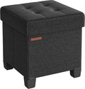 SONGMICS Storage Ottoman, Small Ottoman Foot Rest with Legs, 15 x 15 x 15.7 Inches Foot Stool, Load up to 660 lb, for Living Room, Bedroom, Dorm, Ink Black ULSF014B01-Ruum Studio Home