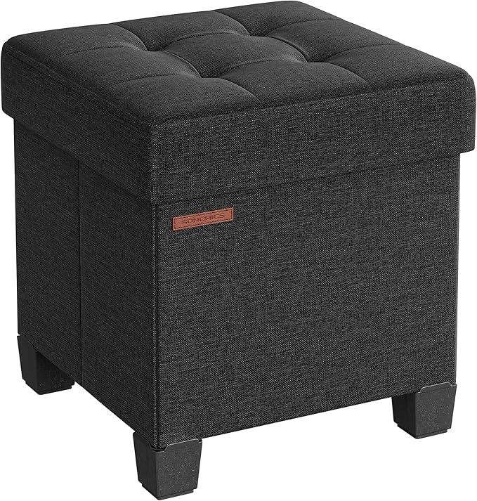 SONGMICS Storage Ottoman, Small Ottoman Foot Rest with Legs, 15 x 15 x 15.7 Inches Foot Stool, Load up to 660 lb, for Living Room, Bedroom, Dorm, Ink Black ULSF014B01-Ruum Studio Home