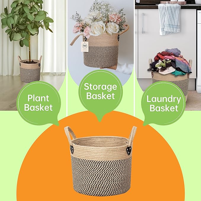 14"x12" Natural Jute Rope Woven Storage Basket with Handles for Plant, Blankets,Toys,Clothes,Shoes - Living Room Home Decor,Multifunctional Basket for Organizer,Picnic,Artificial Tree-Ruum Studio Home
