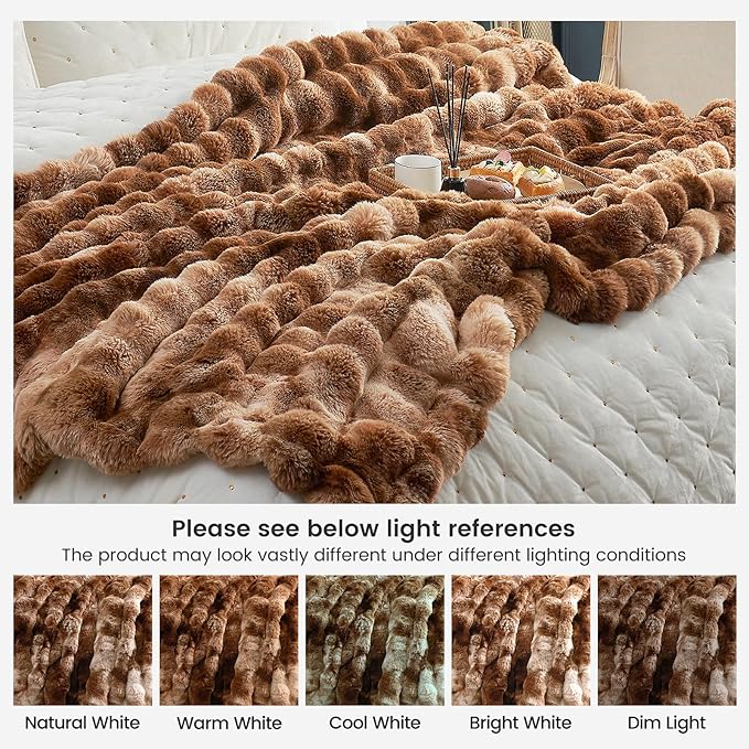 Cozy Bliss Faux Fur Throw Blanket for Couch, Fuzzy Soft Plush Thick Bubble Blanket for Sofa Bedroom Living Room, 50 * 60 Inches Tie Dye Brown-Ruum Studio Home