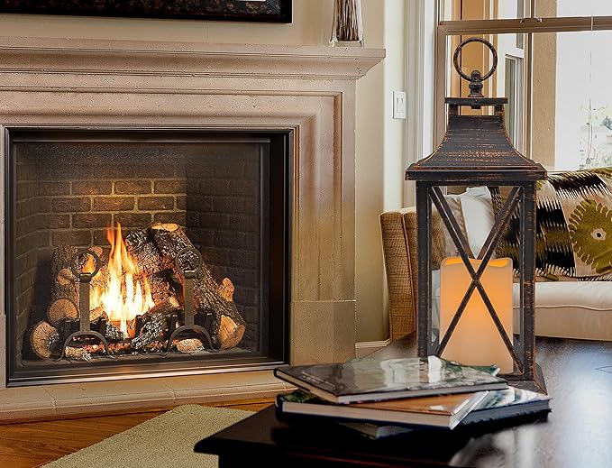 YAKii 14" Decorative Candle Lantern LED Flameless Candle Timer, Plastic LED Candle & Holder, Indoor & Outdoor Hanging Lights,Christmas Day Decoration Pack of 6 (Antique Copper Brushed)-Ruum Studio Home