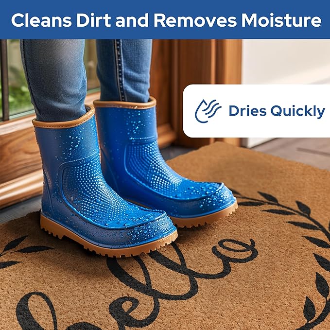 Barnyard Designs Natural Coco Coir Heavy Duty Backing Doormat - Large Cute Non-Slip Front Door Welcome Mat for Outside Entrance or Porch Entry, Brown (24x36, Hello)-Ruum Studio Home