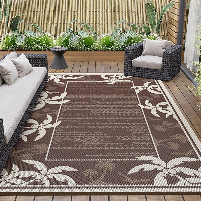 COCOER Outdoor-Rug 8x10 ft Waterproof Reversible Outdoor Plastic Straw Rug RV Indoor Outdoor Carpet Quick Dry Patio Rug Camping Mat for Balcony Backyard Picnic Beach-Brown&Beige-Ruum Studio Home