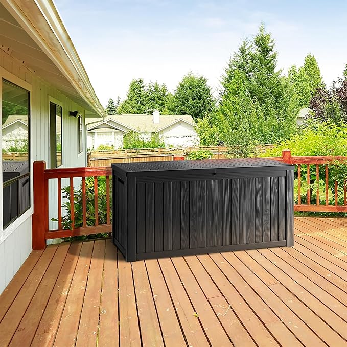 270 Gallon Lockable Resin Deck Box, Waterproof & UV-Resistant Outdoor Storage Box for Outdoor Cushion Storage, Garden Tools & Pool Accessories Storage, Black-Ruum Studio Home
