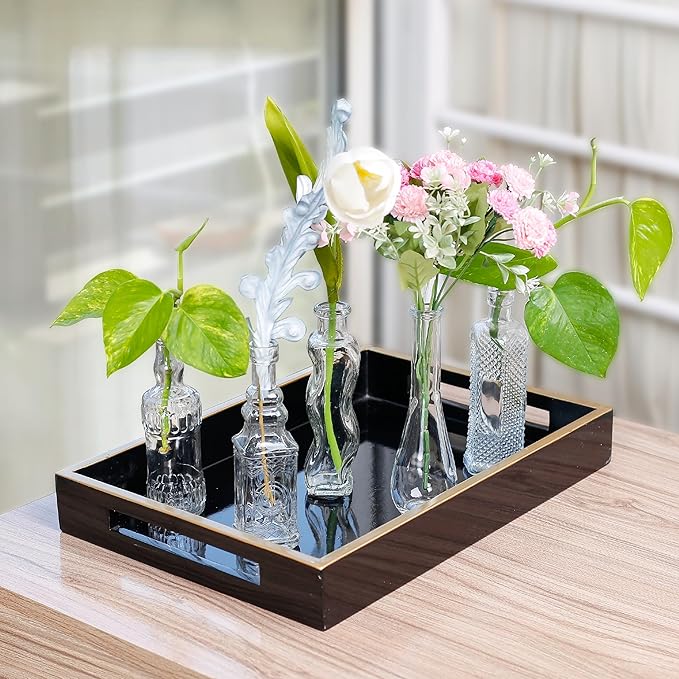 Small Vintage Glass Bottles with Corks, Mini Vases, Decorative Glass Bottle, Potion Bottles, Assorted Design - Set of 14 assorted design 5oz 6.5-7 inch tall 1.8-2.inch wide.-Ruum Studio Home