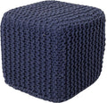 REDEARTH Square Hand Knitted Pouf - Foot Stool Ottoman Coffee Table - Cotton Cord Boho Pouffe - Poof Accent Footrest for Living Room - Bedroom - Library (16" x 16" x 16") - Navy Blue-Ruum Studio Home