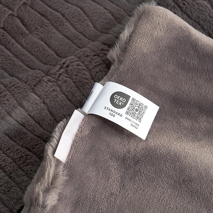 Amélie Home Luxury Striped Faux Fur Throw Blanket for Couch, Embossed Split Fur Cozy Fuzzy Fluffy Luxurious Soft Plush Sofa Chair Bed Gift Blankets for Women Men Wife Friend, 60"x80", Charcoal Gray-Ruum Studio Home