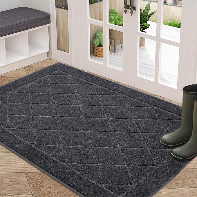 BEQHAUSE Dirt Trapper Door Mat 32" x 48", Doormat Non-Slip Entryway Rugs Washable, Dog Door Mat Stain Resistant and Absorbent Welcome Floor Mat for Front Back Door, Muddy Wet Shoes & Paws, Dark Grey-Ruum Studio Home