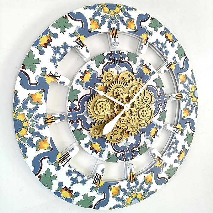 The Gears Clock Wall Clock Italy Collection with Moving Gears (Meta, 36 inch Round)-Ruum Studio Home