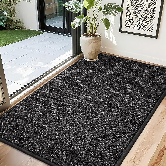 COSY HOMEER-Door-Mat 32"x48" Non Slip Absorbent Entryway Rugs Dirt Trapper Doormats Washable Entrance Mats Low Pile Welcome Floor Mat for Front Back Door and Entry Mats,Black-Ruum Studio Home