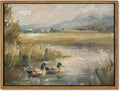Floating Framed Canvas Wall Art, Vintage Mallard Duck Oil Paintings Print, Countryside Art Wildlife Nature Pond Wall Decor for Living Room, Bedroom, Office, Rustic Decor 16x24 inch-Ruum Studio Home
