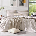 Monbix King Size Comforter Set, Oatmeal Cationic Dyeing Bed Set Reversible, King Size Comforter Set 7 Pieces Bed in a Bag with Comforter, Sheets, Pillowcases & Shams-Ruum Studio Home